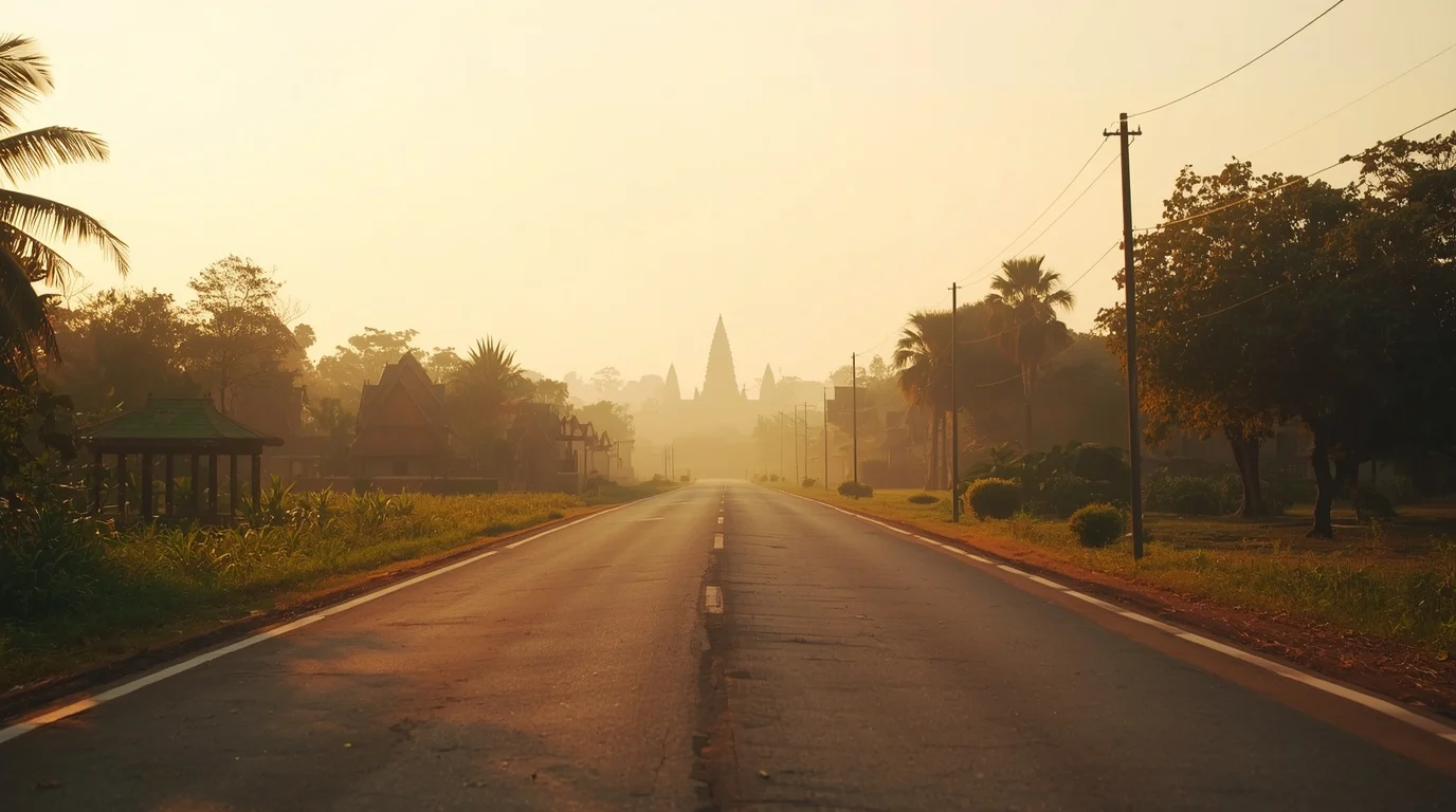 Ruhige Straße in Siem Reap am frühen Morgen